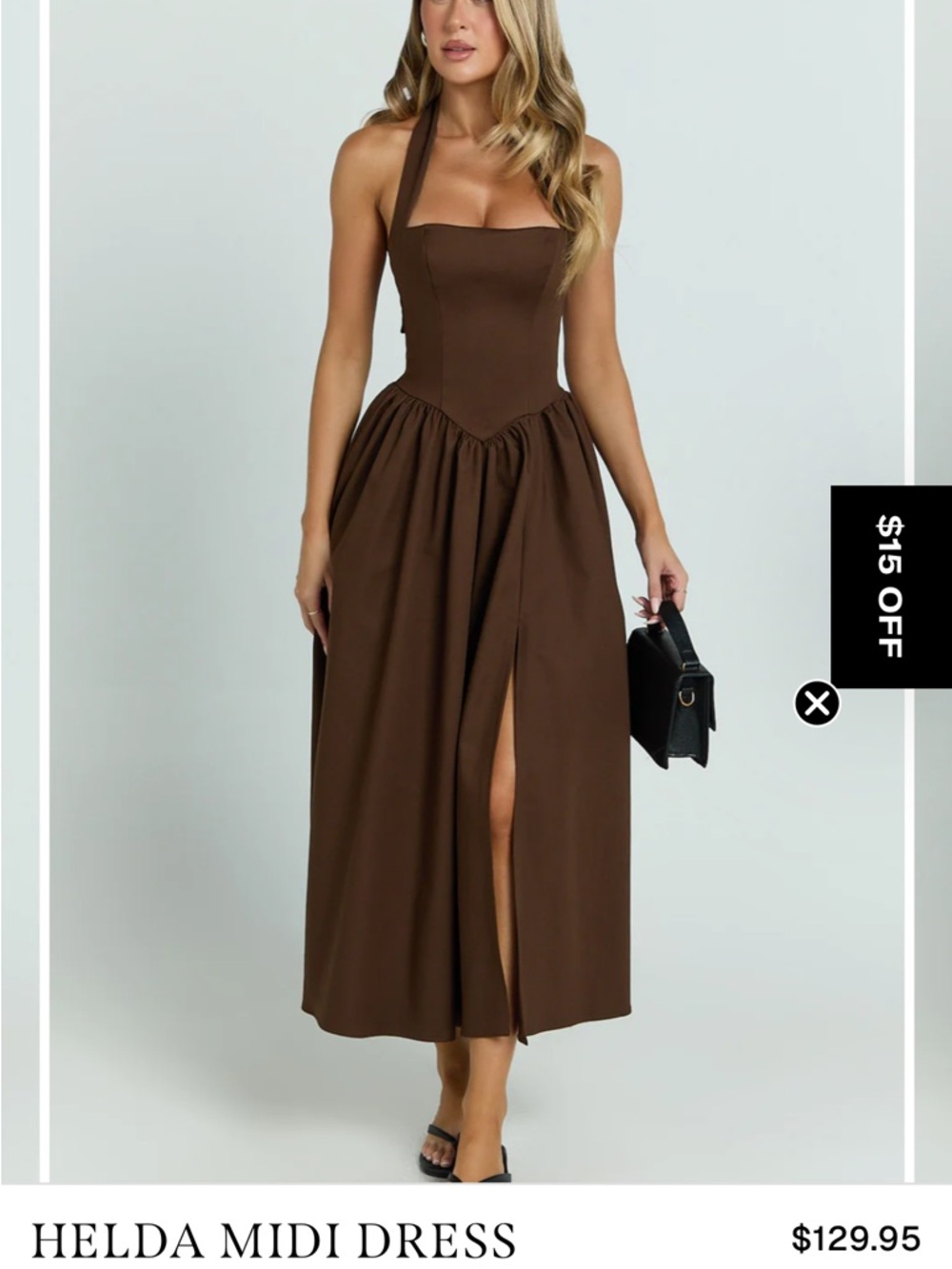 NWT Showpo Chocolate Brown Halter Midi Dress w/ Slit Size 4
